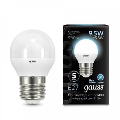 

Лампа Gauss LED Шар E27 9.5W 950lm 4100K (105102210), 105102210