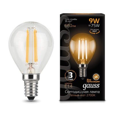 

Лампа Gauss LED Filament Шар E14 9W 680lm 2700K (105801109), 105801109