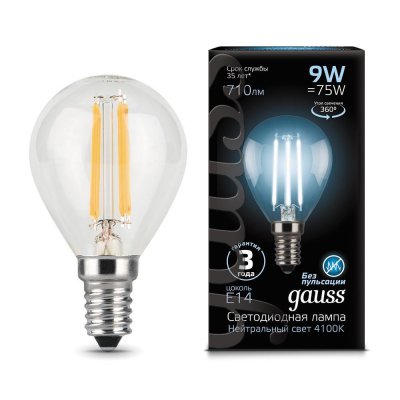

Лампа Gauss LED Filament Шар E14 9W 710lm 4100K (105801209), 105801209