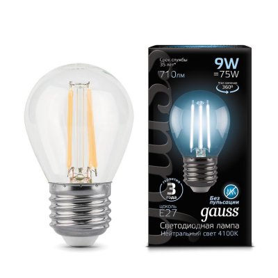 

Лампа Gauss LED Filament Шар E27 9W 710lm 4100K (105802209), 105802209