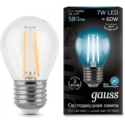 

Лампа Gauss LED Filament Шар E27 7W 580lm 4100K step dimmable (105802207), 105802207