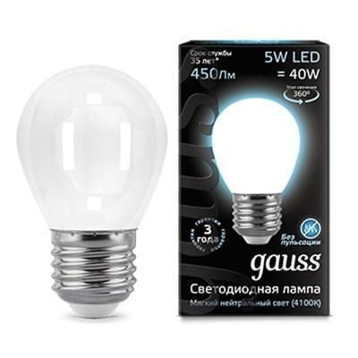 

Лампа Gauss LED Filament Шар OPAL E27 5W 450lm 4100K (105202205), 105202205