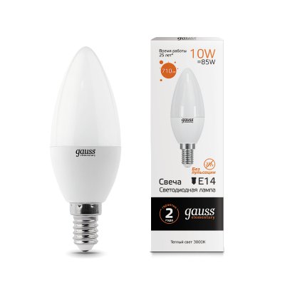 

Лампа Gauss LED Elementary Свеча 10W E14 710lm 3000K (33110), 33110