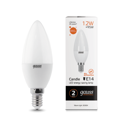 

Лампа Gauss LED Elementary Свеча 12W 880lm E14 3000K (33112), 33112