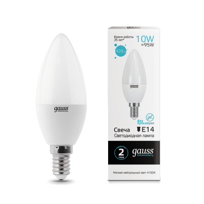 

Лампа Gauss LED Elementary Свеча 10W E14 730lm 4100K (33120), 33120