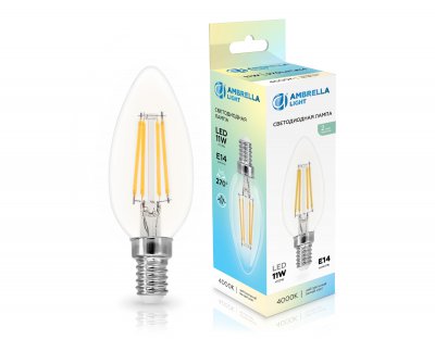 Лампа светодиодная Свеча C35 11W 4000K Ambrella 351114 Filament LED C35 11W E14 4000K 220-240V Лампа светодиодная Свеча C35 11W 4000K Ambrella 351114 Filament LED C35 11W E14 4000K 220-240V