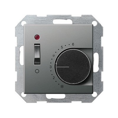 Gira E22 Сталь Терморегулятор с размык контактом 10А, контр ламп и выключат (G39220)