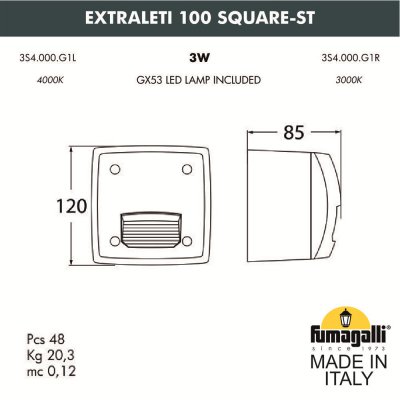 Светильник для подсветки лестниц накладной FUMAGALLI EXTRALETI 100 Square-ST 3S4.000.000.AYG1L Светильник для подсветки лестниц накладной FUMAGALLI EXTRALETI 100 Square-ST 3S4.000.000.AYG1L