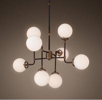 Люстра RH Bistro Globe Milk Glass 8-Light Chandelier Loft Concept 40.1540