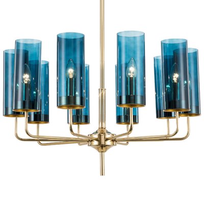 Люстра Hans-Agne Jakobsson Brass & Blue Glass Tube Chandelier 10 Loft Concept 40.1938
