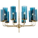 Люстра Hans-Agne Jakobsson Brass & Blue Glass Tube Chandelier 10 Loft Concept 40.1938