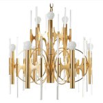 Люстра HUGE ITALIAN BRASS AND GLASS CHANDELIER BY GAETANO SCIOLARI 1970s Loft Concept 40.2077