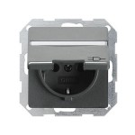 Gira E22 Сталь Розетка с/з с крышкой и полем для надписи (G41020)