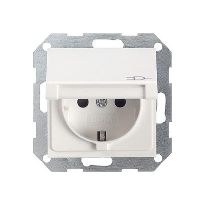 Gira S-55 Бел глянц Розетка 1-ая с/з, с крышкой (G41403)
