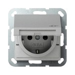 Gira S-55 Алюминий Розетка 1-ая с/з с защитными шторками с крышкой (G41426)