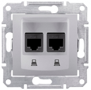 SE Sedna Алюминий Розетка компьютерная 2-ая RJ45 кат. 5e UTP (SDN4400160)