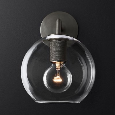 Бра RH Utilitaire Globe Shade Single Sconce Black Loft Concept 44.537