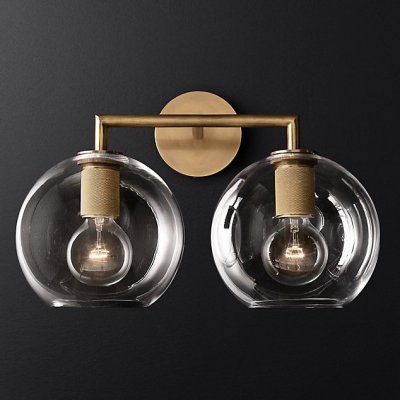 Бра RH Utilitaire Globe Shade Double Sconce Brass Loft Concept 44.539