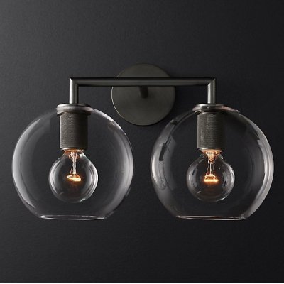 Бра RH Utilitaire Globe Shade Double Sconce Black Loft Concept 44.540