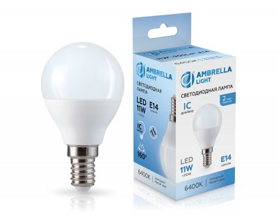 Лампа светодиодная Шар P45 11W 6400K Ambrella 451116 LED P45 11W IC E14 6400K 175-265V
