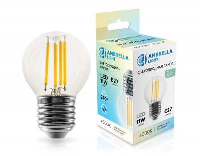 Лампа светодиодная Шар G45 11W 4000K Ambrella 451124 Filament LED G45 11W E27 4000K 220-240V