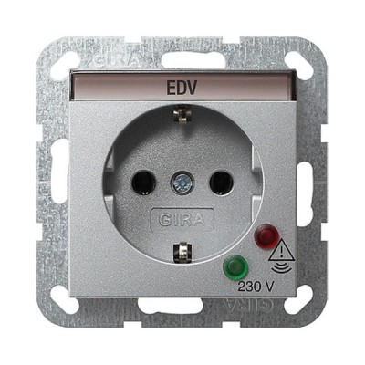 Gira S-55 Алюминий Розетка с/з с защитой от перенапряжения (G45126)