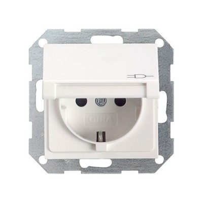 Gira S-55 Бел глянц Розетка с/з с крышкой (G45403)