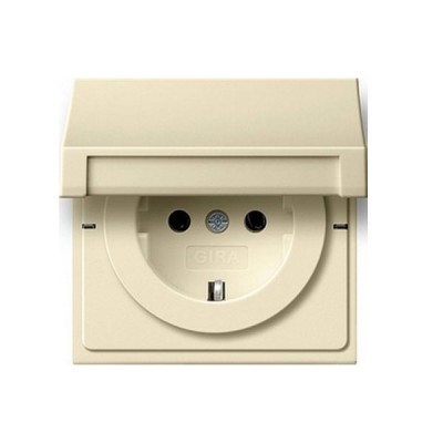 Gira F100 Крем глянц Розетка с/з с крышкой (G454111)