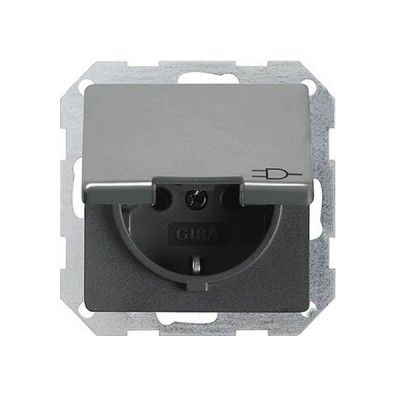 Gira E22 Сталь Розетка с/з с крышкой (G45420)