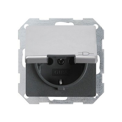 Gira E22 Алюминий Розетка с/з с крышкой (G454203)