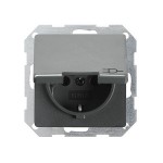 Gira E22 Сталь Розетка с/з с крышкой (G45420)