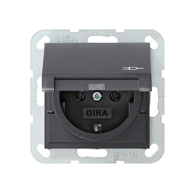 Gira S-55 Антрацит Розетка с/з с крышкой (G45428)