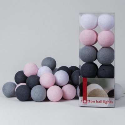 Гирлянда хлопковые фонарики Сotton Ball Pink-Grey Loft Concept 46.043-2