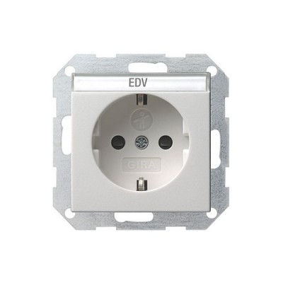 Gira S-55 Бел глянц Розетка с/з с защитными шторками и полем для надписи (G46203)