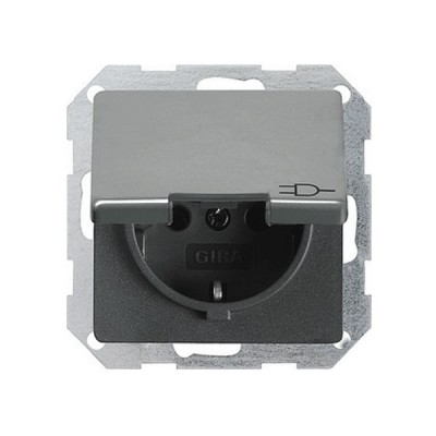 Gira E22 Сталь Розетка с/з и крышкой, с защитными шторками (G48820)