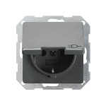 Gira E22 Сталь Розетка с/з и крышкой, с защитными шторками (G48820)