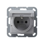 Gira S-55 Алюминий Розетка с/з и крышкой, с защитными шторками (G48826)