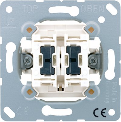 JUNG механизм Выключатель 2-клавишный возм контрольной подсветки, с N-клеммой (505KOU5) JUNG механизм Выключатель 2-клавишный возм контрольной подсветки, с N-клеммой (505KOU5)
