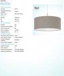 Текстильный подвесной светильник Eglo 31576 PASTERI