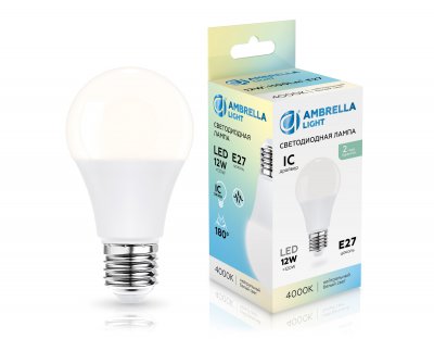 Лампа светодиодная Лон A60 12W 4000K Ambrella 601204 LED A60 12W IC E27 4000K 175-265V Лампа светодиодная Лон A60 12W 4000K Ambrella 601204 LED A60 12W IC E27 4000K 175-265V