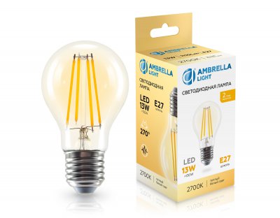Лампа светодиодная Лон A60 13W 2700K Ambrella 601313 Filament LED A60 13W E27 2700K 220-240V