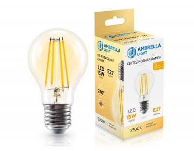 Лампа светодиодная Лон A60 15W 2700K Ambrella 601513 Filament LED A60 15W E27 2700K 220-240V