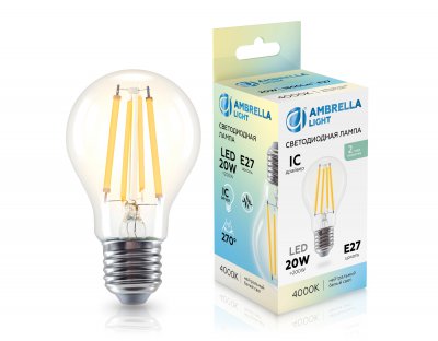 Лампа светодиодная Лон A60 20W 4000K Ambrella 602014 Filament LED A60 20W IC E27 4000K 220-240V Лампа светодиодная Лон A60 20W 4000K Ambrella 602014 Filament LED A60 20W IC E27 4000K 220-240V