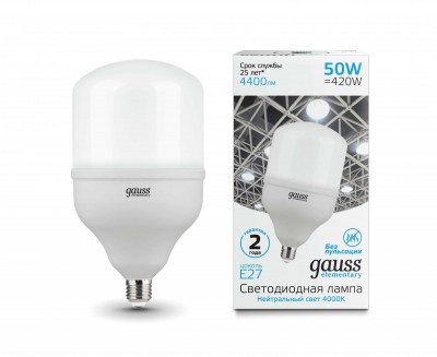 Лампа Gauss Elementary LED T140 E27 50W 4400lm 180-240V 4000K (63225)