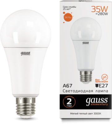 

Лампа Gauss LED Elementary A67 35W E27 2670lm 3000K (70215), 70215
