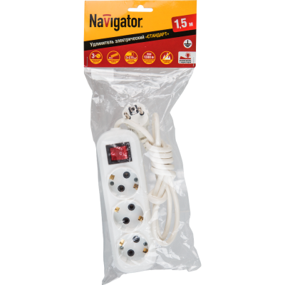Удлинитель Navigator 71 454 NPE-S1-03-150-ESC-3x0.75 с/з с выкл. 3 гн. 1.5м