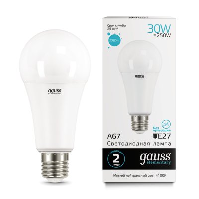 

Лампа Gauss LED Elementary A67 30W E27 2360lm 4100K (73229), 73229