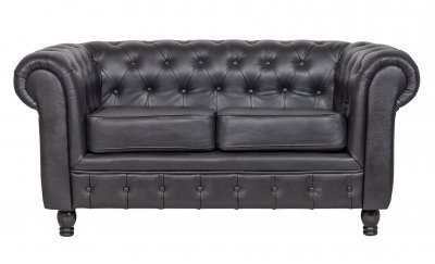 Диван из черной кожи Chesterfield Black Leather 2S MAK interior 7LV24004-2-BGL Черный