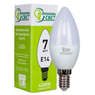 Лампочка светодиодная Экономсвет 7W Экономь свет C37 LED 4200K E14