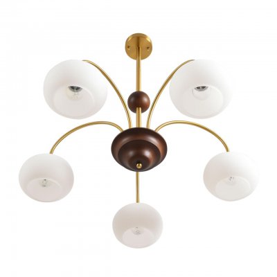 8323/5C MODERNI LN латунь/белый, металл/стекло/дерево Люстра потолочная E27 5*60W 220V LARINA